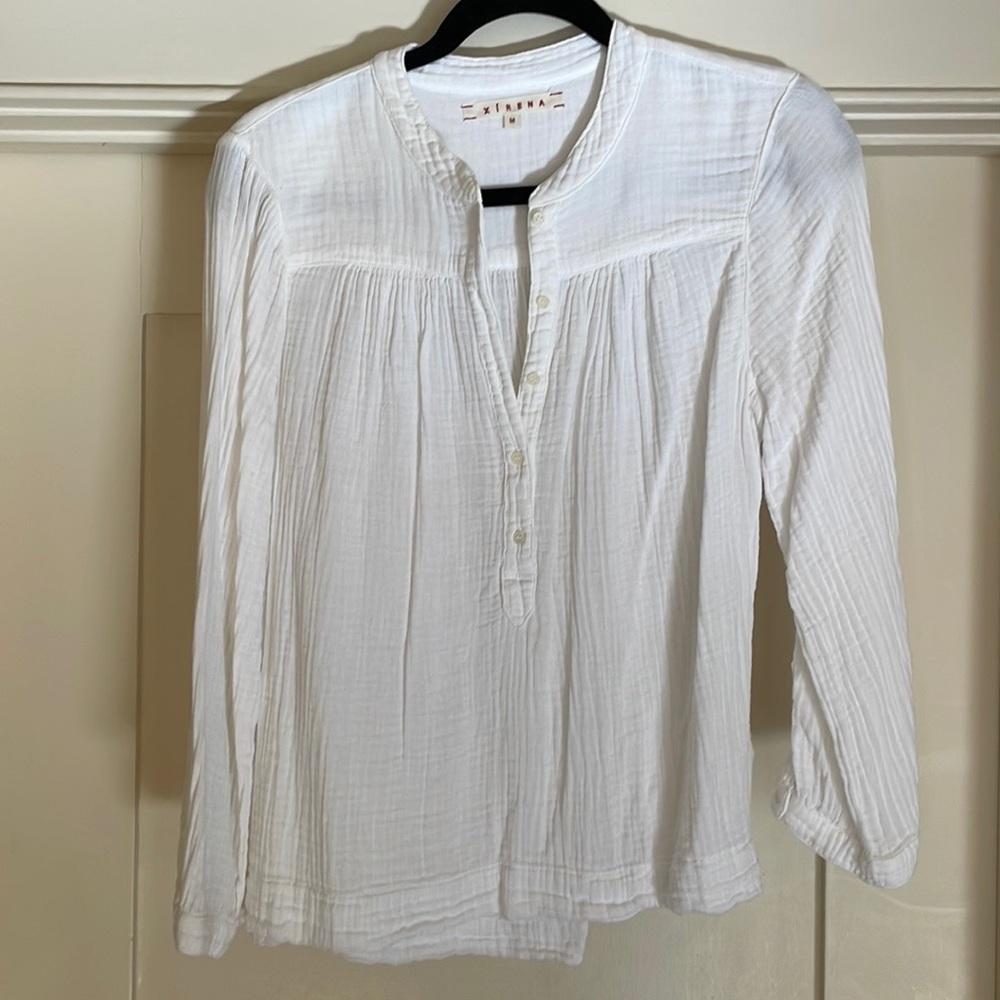 Xirena white gauze button top